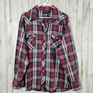 Wrangler Snap Down Long Sleeve Shirt Red Plaid Size XXL